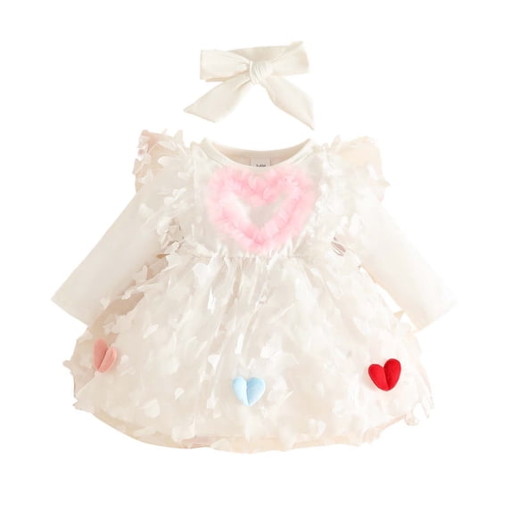 Tisuna Newborn Girls Mesh Dress Butterfly Print Long Sleeve Crew Neck Dresses Cute Beauty Autumn Winter Girls Dress White Size 3-6 Months