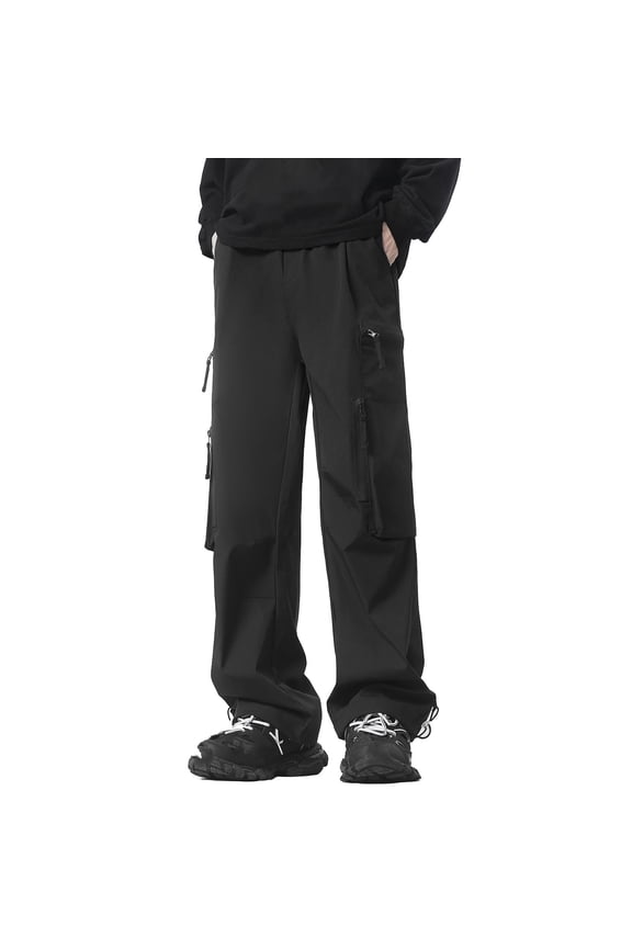 Outdoor Windproof Softshell Pants For Mens Solid Color Elastic Waist Straight Leg Trousers Cool Comfortable Male Hiking Peak Cargo Pants Black Size M