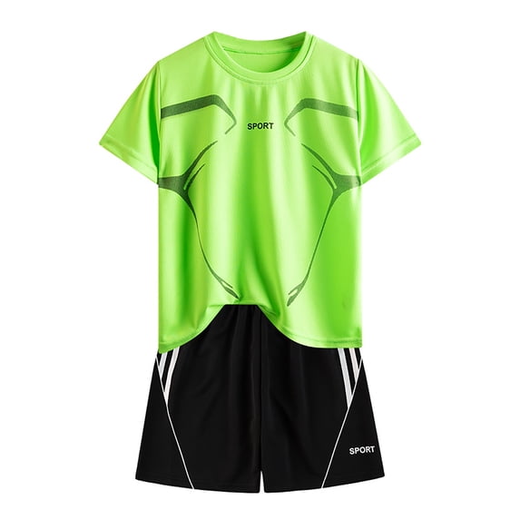 Tisuna Outfit Set For Boys Casual Quick Drying Sport Short Sleeve T Shirt With Shorts Two Piece Set Kids Clothing Set Green Size 5-6 Years