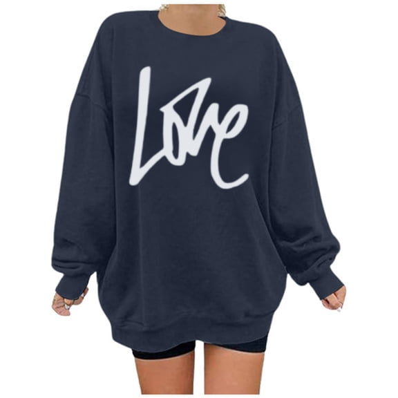Tisuna Oversized Crewneck Sweatshirt For Women Love Letter Print Long Sleeve Pullover Tops Fashion Comfortable Ladies Valentine'S Loose Fit Outfits Black Size L