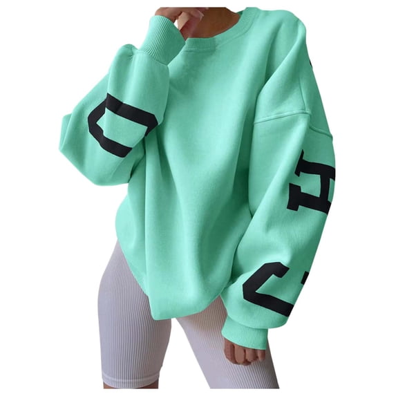 Tisuna Oversized Crewneck Sweatshirts For Womens Long Sleeve Letter Print Tops Fall Winter Pullover Go Street Casual Sweatshirts
