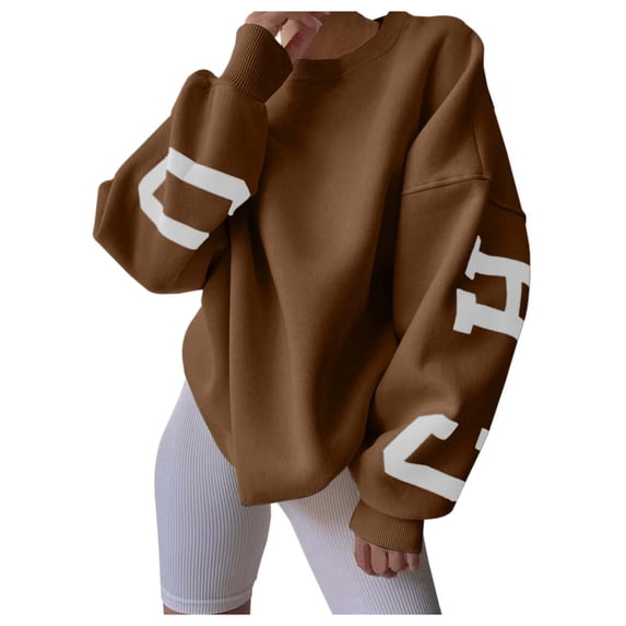 Tisuna Oversized Crewneck Sweatshirts For Womens Long Sleeve Letter Print Tops Fall Winter Pullover Go Street Casual Sweatshirts