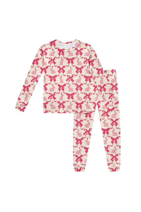 Pajamas Outfits Set For Girls Child Rabbit Print Long Sleeve Crew Neck Sleepwear Fashion Soft Spring Summer Kids Easter 2 Pieces Matching Set Size 4-5 Years