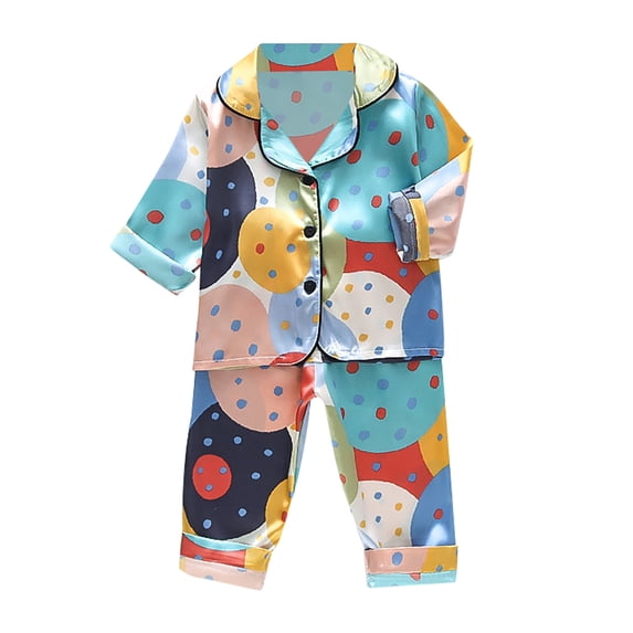 Tisuna Pajamas Set For Child Girls Comfortable Long Sleeve Collar Tops And Pants Sleepwear Kids 2 Pieces Cartoon Print Homewear Set Size 3-4 Years