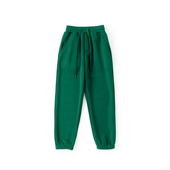 Tisuna Pants For Little Boys Girls Solid Color Elastic Waist Taper Leg Trousers Classic Thick Autumn Winter Child Daily Wear Green Size 4-5 Years