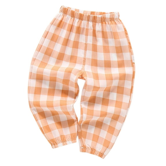 Tisuna Pants For Toddler Boys Plaid Print Elastic Waist Straight Leg Trousers Casual Loose Spring Autumn Kids Pants Orange Size 18-24 Months