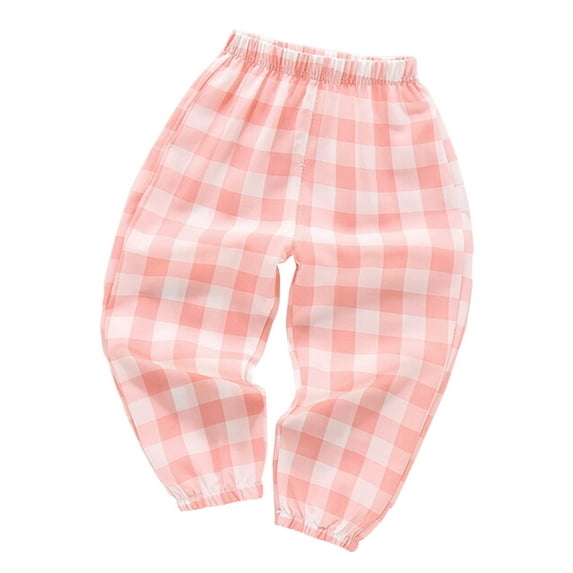 Tisuna Pants For Toddler Boys Plaid Print Elastic Waist Straight Leg Trousers Casual Loose Spring Autumn Kids Pants Pink Size 3-4 Years