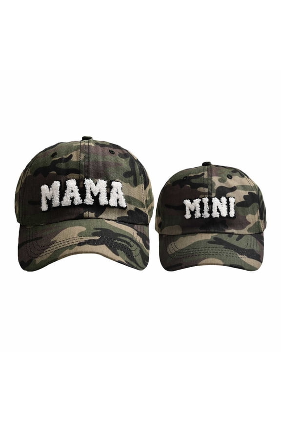 Parent Child Baseball Cap Outfit Set Classic Breathable Embroidery Mama Mini Letter Adjustable Sun Hat Mom Kids Outdoor Play 2 Pieces Hats Set Camouflage