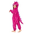 thumbnail image 1 of Tisuna Pink Dinosaur Onesie Pajamas For Kids Halloween Winter Fleece Hooded Sleepwear Cute Adorable Girls Bedroom Party Flannel Dress Up Outfits, 1 of 7