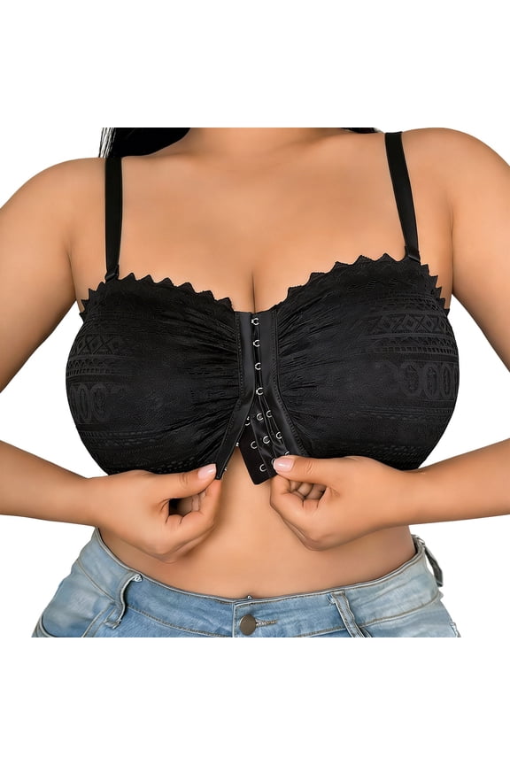 Plus Size Front Closure Bra For Women Comfortable Lace Underwire Support Full Coverage Bra With Adjustable Straps