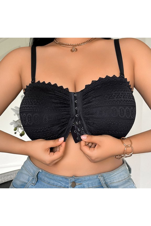 Plus Size Front Closure Bra For Women Comfortable Lace Underwire Support Full Coverage Bra With Adjustable Straps