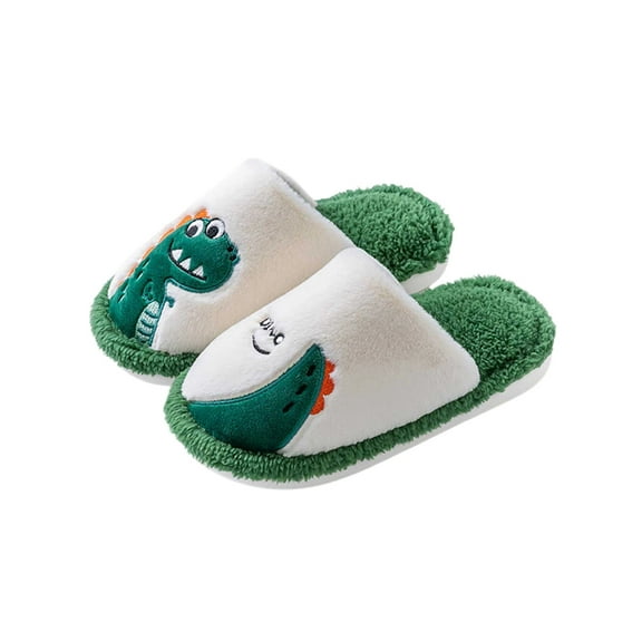 Tisuna Plush Slippers For Girls Boys Child Cartoon Print Soft Sole Easy On Shoes Comfortable Leisure Kids Fall Winter Shoes Green Size 9-9.5 Years