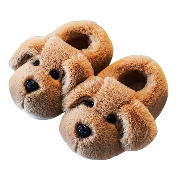 Tisuna Plush Slippers For Girls Boys Child Cartoon Print Anti Slip Easy On Shoes Breathable Casual Autumn Winter Kids Footwear Khaki Size 9.5-10 Years