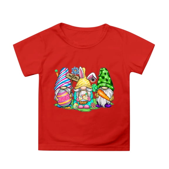 Tisuna Pullover Tops For Girls Child Cartoon Print Short Sleeve Crew Neck Shirts Fashion Loose Spring Summer Kids Tee Red Size 12-13 Years