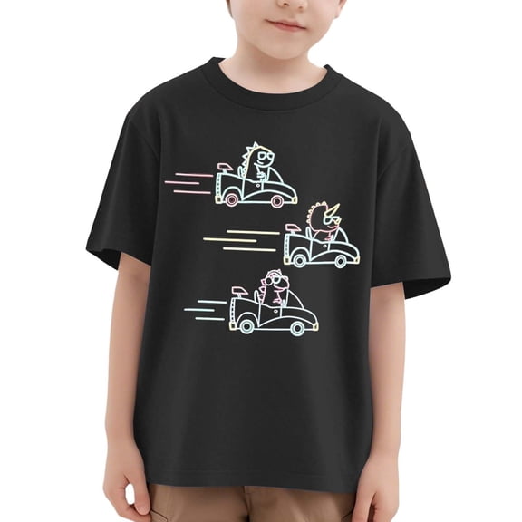 Tisuna Pullover Tops For Kids Child Dinosaur Print Short Sleeve Crew Neck Shirt Fashion Lightweight Boys Girls Summer Tees Black Size 3-4 Years