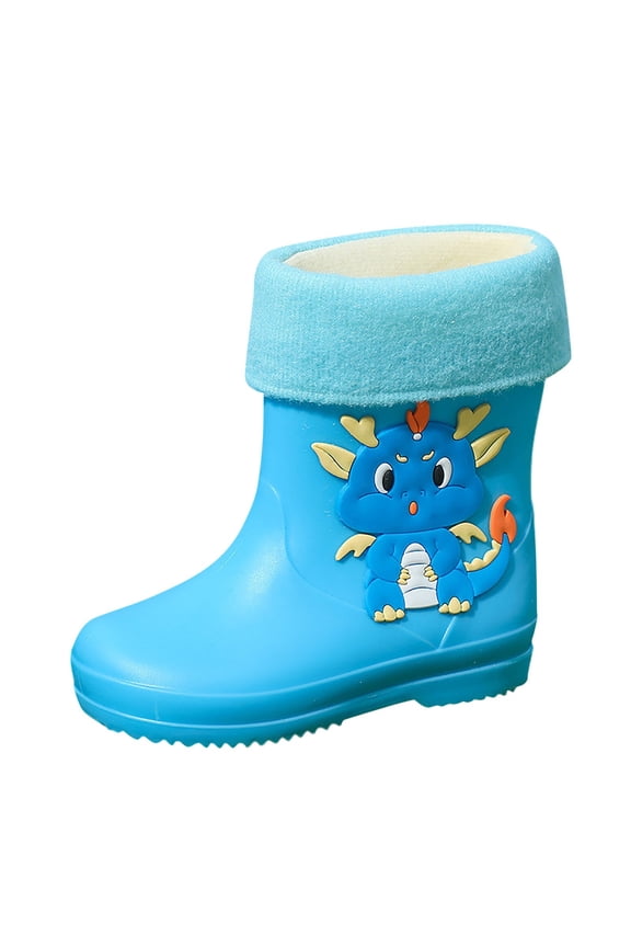 Rain Boots For Girls Boys Toddler Dragon Print Anti-Slip Easy On Booties Waterproof Comfort Fit Little Kids Rainy Day Water Activities Rain Shoes Size 7-8 Years