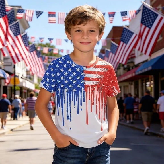 Tisuna Red White And Blue Shirts For Boys Kids Short Sleeve Crew Neck Patriotic Tops Casual July 4Th Celebrate 250 Years Tees For Toddler And Tweens 2-13 Years