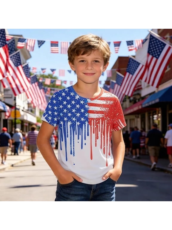Red White And Blue Shirts For Boys Kids Short Sleeve Crew Neck Patriotic Tops Casual July 4Th Celebrate 250 Years Tees For Toddler And Tweens 2-13 Years