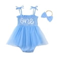thumbnail image 1 of Tisuna Romper Dress For Baby Summer One Print Sleeveless Suspender Bodysuit Comfortable Soft Girls 1St Birthday Party Jumpsuit Size 12-18 Months Blue, 1 of 5