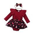 thumbnail image 1 of Tisuna Romper Dresses For Girls Baby Heart Print Long Sleeve Crew Neck Bodysuit Fashion Cute Girls Valentine'S Day Spring Summer Dress With Headband Red Size 9-12 Months, 1 of 9
