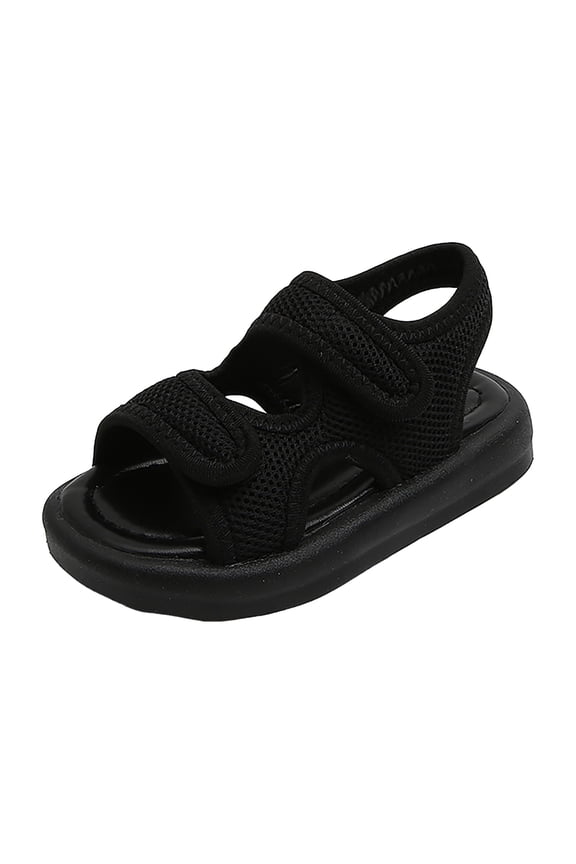 Sandals For Girls Solid Color Open Toe Soft Soles Flat Sandals Comfortable Soft Little Kids Summer Holiday Play Street Wear Shoes Black Size 5-5.5 Years
