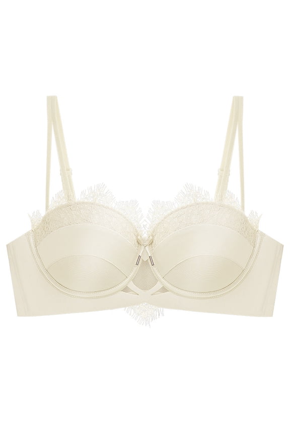 Satin Lace Bra For Women Half Cup Push Up Thin Straps Bras Thick Comfortable Seamless Bra
