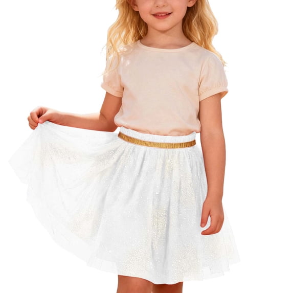 Tisuna Sequin Skirt For Girls Child Elastic Waist Layer Ruffled Skirt Elegant Lightweight Girls Festival Carnival Dance Outfits White Size 11-12 Years