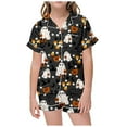 thumbnail image 1 of Tisuna Short Sleeve Halloween Pajamas Set For Girls Pumpkin Ghost Print Collared Tops And Shorts Pjs Set Lightweight Casual Kids Halloween 2 Pieces Sleepwear For Age 2-13 Years, 1 of 4