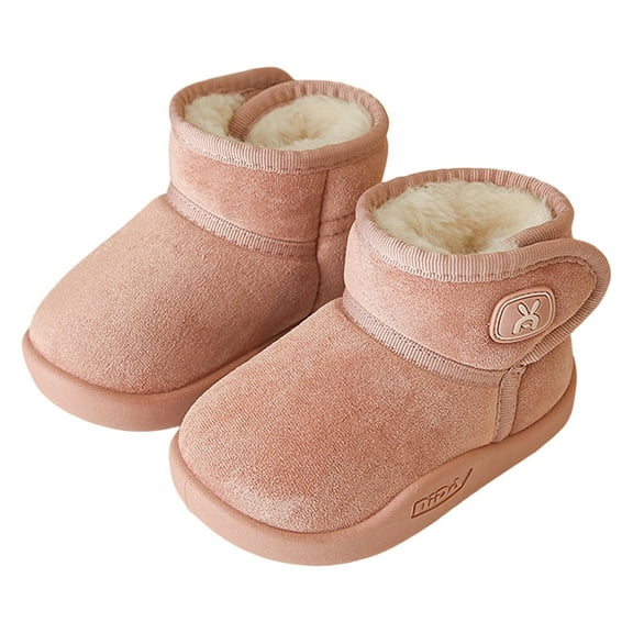 Tisuna Short Snow Boots For Toddler Solid Color Pull On Anti Slip Shoes Windproof Soft Girls Boys Winter Booties Pink Size 2.5-3 Years