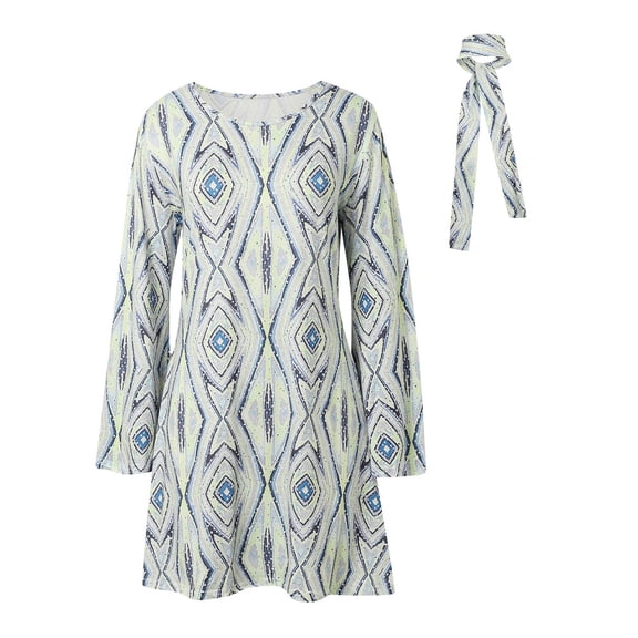 Tisuna Silver Stylish Dress For Women Fashion Print Long Sleeve Crew Neck Dresses Breathable Stretchy Ladies Carnival Loose Fit Disco Retro Dress Size Xxl