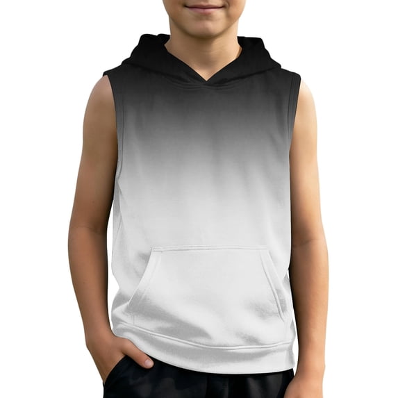 Tisuna Sleeveless Tank Tops For Boys Kids Summer Hoodie Gradient Print Tops Soft Sport Athletic Tees Shirts For Toddler And Tweens 2-12 Years