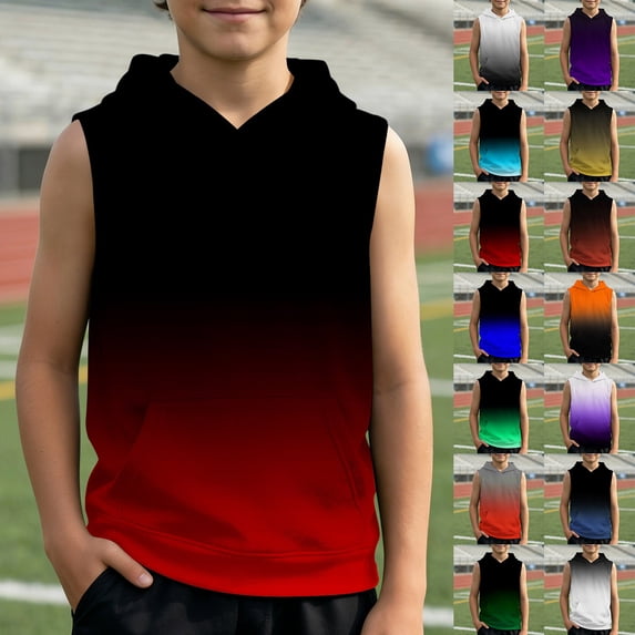 Tisuna Sleeveless Tank Tops For Boys Kids Summer Hoodie Gradient Print Tops Soft Sport Athletic Tees Shirts For Toddler And Tweens 2-12 Years