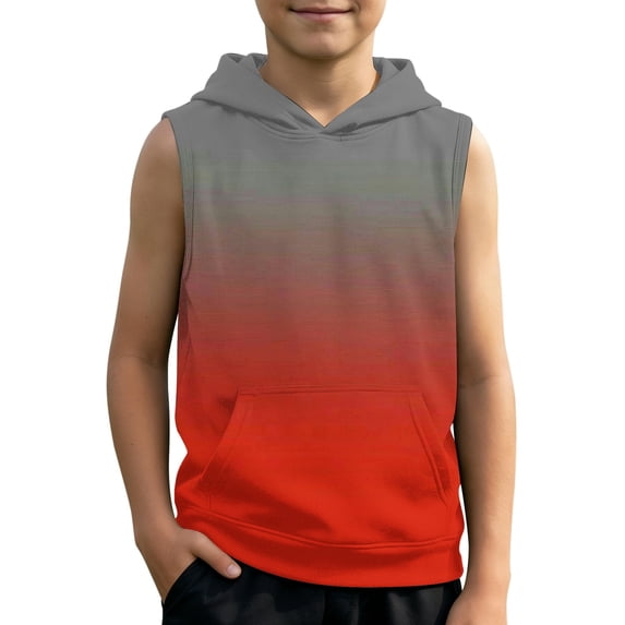 Tisuna Sleeveless Tank Tops For Boys Kids Summer Hoodie Gradient Print Tops Soft Sport Athletic Tees Shirts For Toddler And Tweens 2-12 Years