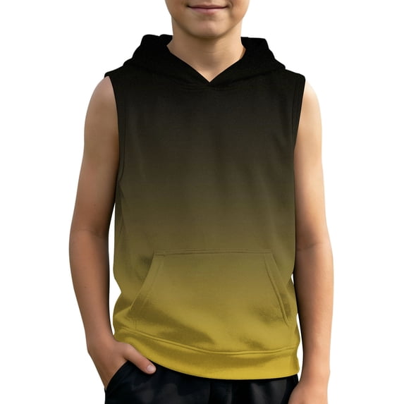 Tisuna Sleeveless Tank Tops For Boys Kids Summer Hoodie Gradient Print Tops Soft Sport Athletic Tees Shirts For Toddler And Tweens 2-12 Years