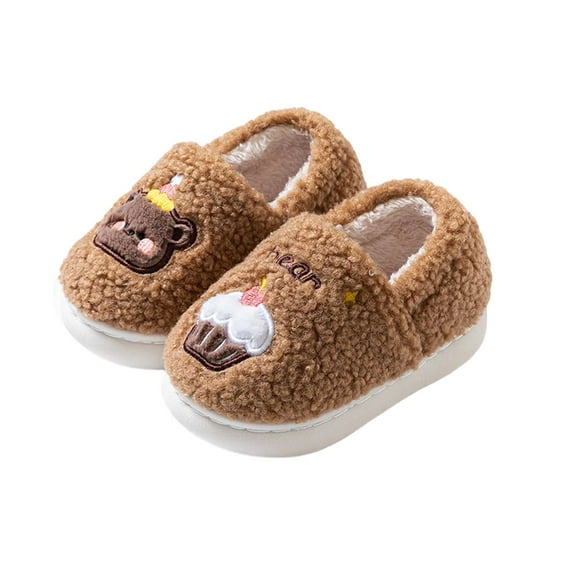 Tisuna Slippers For Girls Boys Child Cartoon Print Soft Sole Easy On Shoes Fashion Cute Autumn Winter Kids Plush Shoes Khaki Size 4.5-5 Years