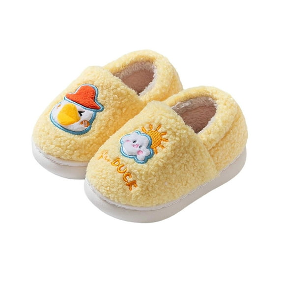 Tisuna Slippers For Girls Boys Child Cartoon Print Soft Sole Easy On Shoes Fashion Cute Autumn Winter Kids Plush Shoes Yellow Size 18-24 Months