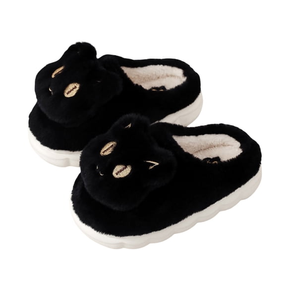 Tisuna Slippers For Girls Child Cartoon Print Soft Sole Easy On Shoes Fashion Elegant Autumn Winter Kids Indoor Footwear Black Size 8-9 Years