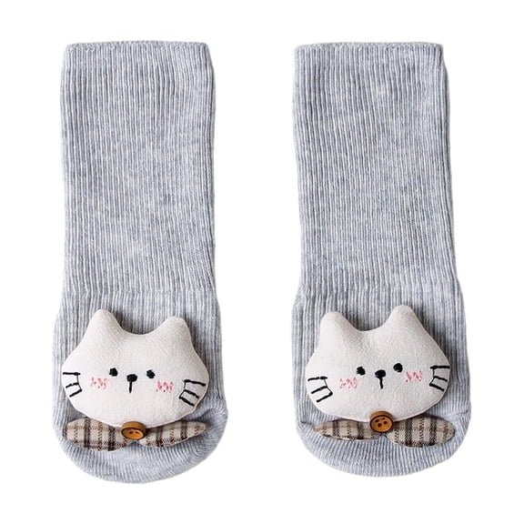 Tisuna Socks For Baby Girls Boys Cartoon Print Anti Slip High Ankle Socks Breathable Soft All Weather Kids Daily Wear Grey Size 12-18 Months