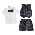 thumbnail image 1 of Tisuna Solid Color Gentleman Outfits For Toddler Boys Short Sleeve Lapel Collar Shirts Button Down Vest Elastic Waist Shorts Set Comfortable Little Boys Summer Clothes Army Green, 1 of 7