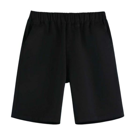 Tisuna Solid Color Shorts For Boys Girls Child Elastic Waist Straight Leg Shorty Casual Soft Child Summer School Wear 2-3 Years Black