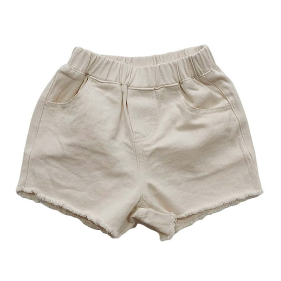 Tisuna Solid Color Shorts For Boys Toddler Elastic Waist Straight Leg Shorty Casual Classic Summer Kids Daily Wear 3-4 Years Beige