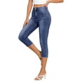 thumbnail image 1 of Tisuna Stretch Capri Denim Pants For Womens Solid Color Zipper Botton Slim Fit Ankle Casual Jeans Comfortable Lightweight Female Summer Daily Wear Trousers Blue1 Size L, 1 of 9