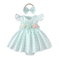 thumbnail image 1 of Tisuna Stylish Dresses For Girls Plaid Print 3D Flower Ruffled Sleeve Crew Neck Romper Fashion Soft Girls Summer Dress With Headband Size 6-12 Months, 1 of 6