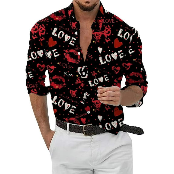 Tisuna Stylish Shirt For Men Long Sleeve Lapel Neck Button Down Blouse Funny Fashion Gentlemen Valentine'S Spring Summer T Shirts L