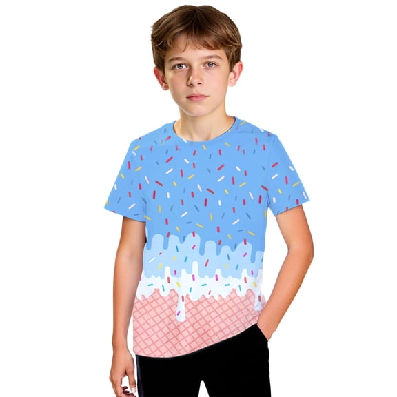 Tisuna Stylish Tops For Girls Boys Child Ice Cream Print Short Sleeve Crew Neck Shirts Fashion Casual Toddler Kids Summer Outfits Sky Blue Size 3-4 Years