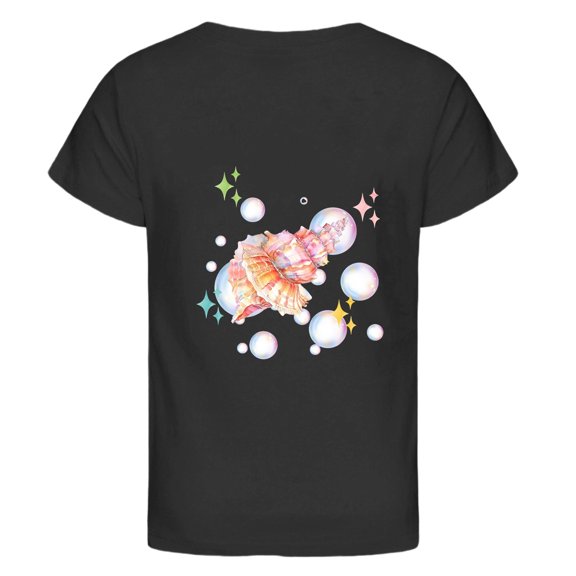 Tisuna Summer Blouse For Girls Child Cartoon Print Short Sleeve Crew Neck Tops Stylish Casual Girls Toddler Summer Clothes Black Size 3-4 Years