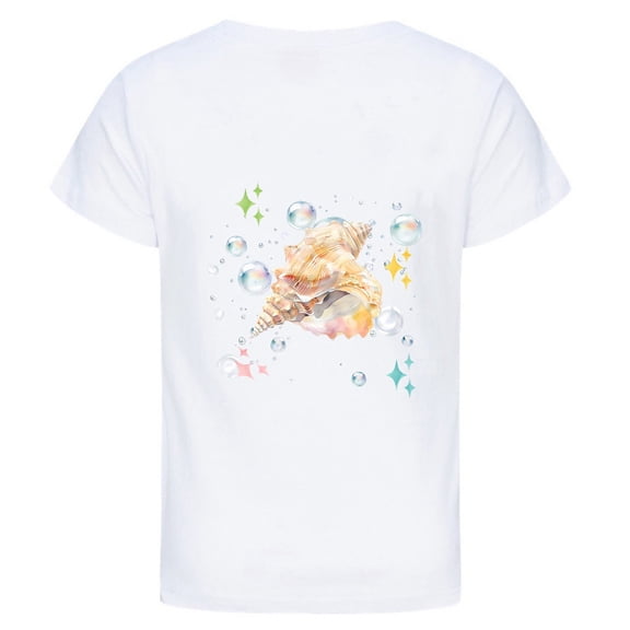 Tisuna Summer Blouse For Girls Child Cartoon Print Short Sleeve Crew Neck Tops Stylish Casual Girls Toddler Summer Clothes White Size 4-5 Years