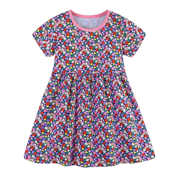 Tisuna Summer Dress For Girls Toddler Butterfly Print Short Sleeve Crew Neck Dresses Fashion Lightweight Little Girls Casual Dailywear Purple Size 18-24 Months