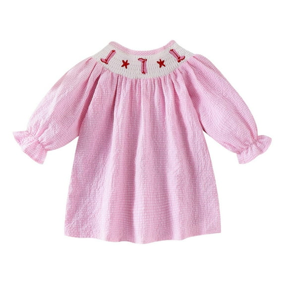 Tisuna Summer Dresses For Baby Girls Cartoon Print Short Sleeve Crew Neck Dress Comfortable Casual Baby Girls Festival Party Daily Wear With Headband Pink Size 6-9 Months