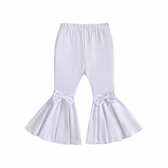 Tisuna Summer Girls Pants With Bow Elastic Waistline Kids Lightweight Flared Trousers For Warm Weather Toddler Playful Dressed Up Pants White Size 2-3 Years
